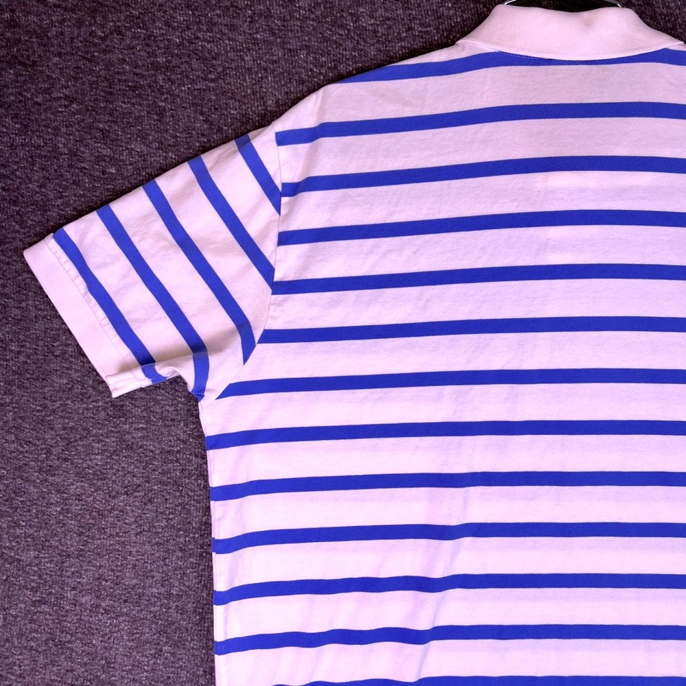 VTG Polo Ralph Lauren Shirt Men XL Striped Short Sleeve Red Pony Logo White Blue - Picture 12 of 16